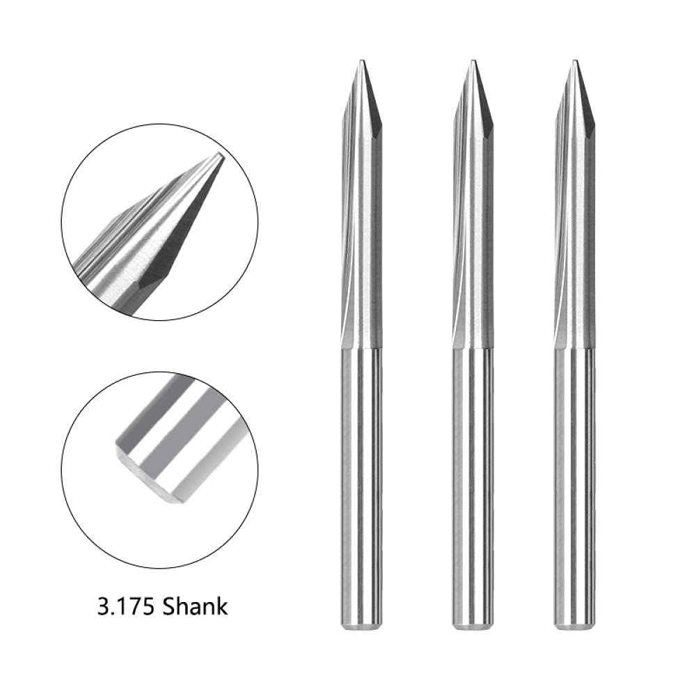 Kompent_PCB 2 Flutes Kazıma Gravür Freze Uçu 3.175mm Şaft 30 Derece 0.3mm Tip 30Dx0.3