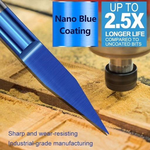 Kompent_PCB Nano Kaplama V Tipi Kazıma Fravür Freze Ucu 3.175mm Şaft 15° Nano UV Uç 0.1mm 10'lu (15Dx0.1mm)