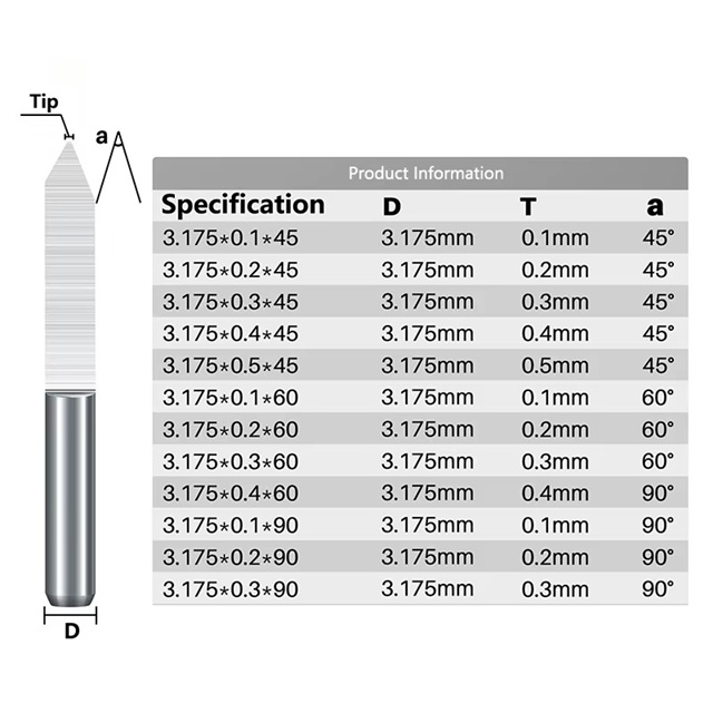Kompent_PCB V Tipi Kazıma Gravür Freze Uçu 3.175mm Şaft 90° V Uç 0.3mm 10'lu (90Dx0.3mm)