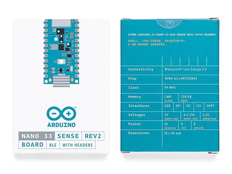 KompentArduino Nano 33 Ble Sense Rev2 | Yeni Ürün Orijinal Arduino Headerlar Lehimli
