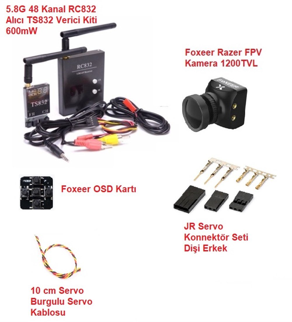 KompentFPV Kombo Kit (Foxeer Razer FPV Kamera 1200TVL + 5.8G 48 Kanal RC832 Alıcı + TS832 Verici)