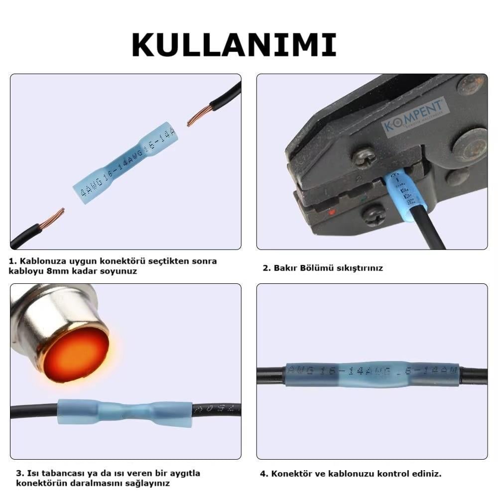Kompentİzolasyonlu Isıya Daralan Su Geçirmez Kablo Konnektörü Kırmızı 22-16 AWG / 0.5-1.5mm²
