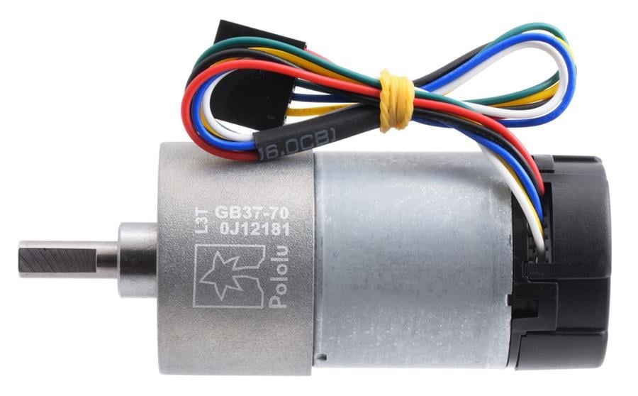 KompentPololu 4754 70:1 Redüktörlü DC Motor 37Dx70L mm 12V 64 CPR Enkoderli (Helisel Pinion)