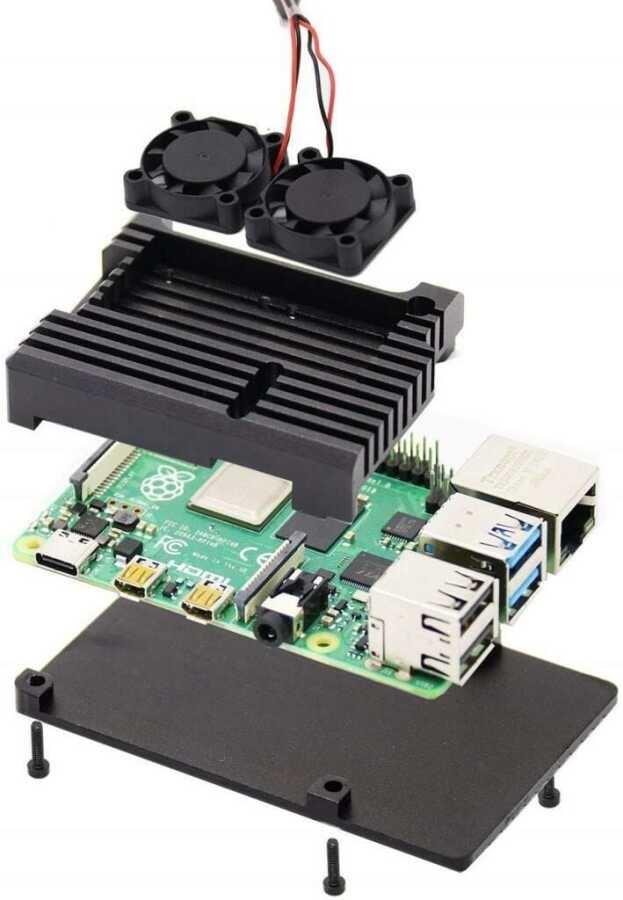 KompentRaspberry Pi 4 Alüminyum Soğutucu Kasa Çift Fanlı