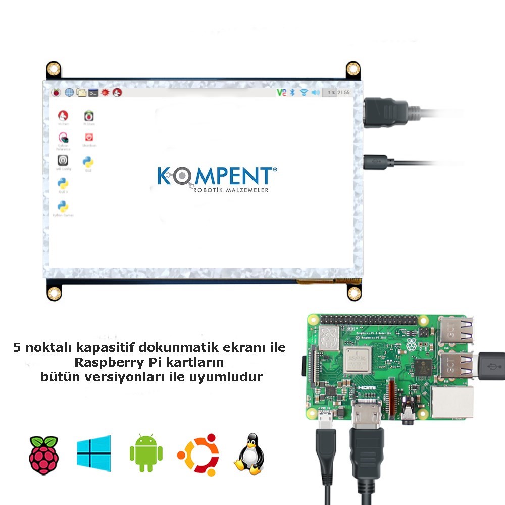 KompentRaspberry Pi için 7 inç Dokunmatik Kapasitif Ekran