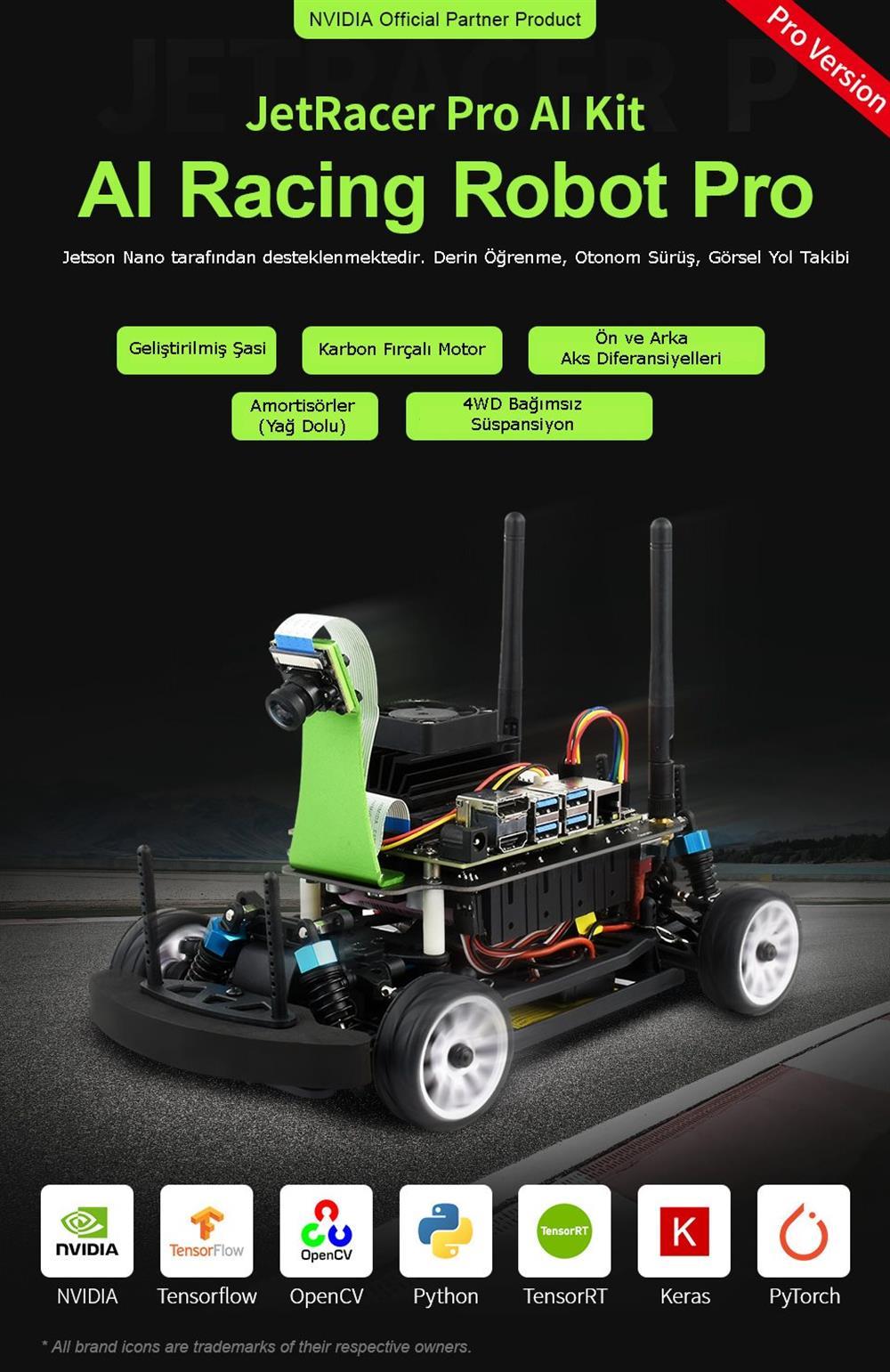 KompentWaveshare JetRacer Pro AI (Artificial Intelligence) Kit Jetson Nano ile beraber