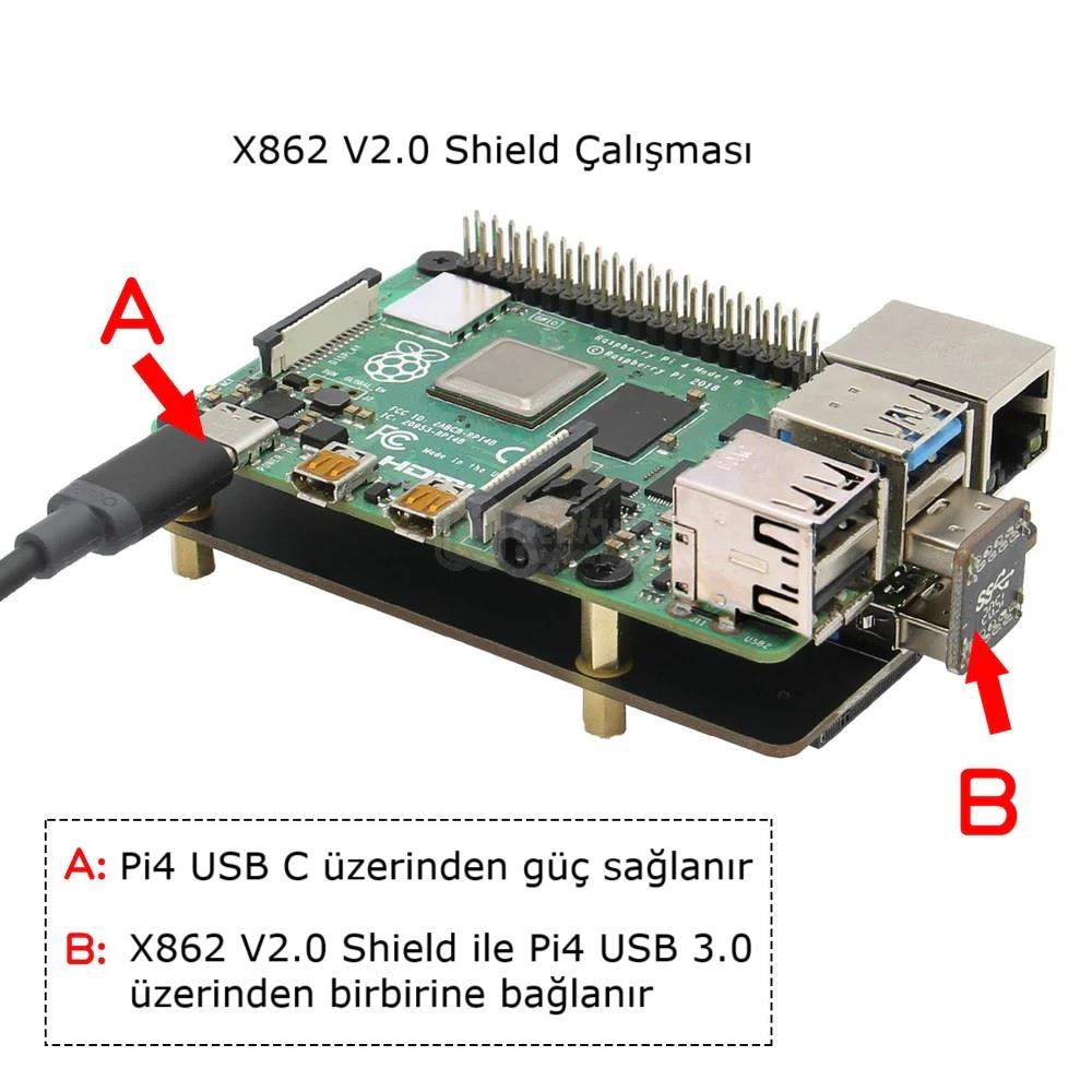 KompentX825 V2.0 Raspberry Pi 4 için M.2 NGFF SATA SSD Genişletme Kartı