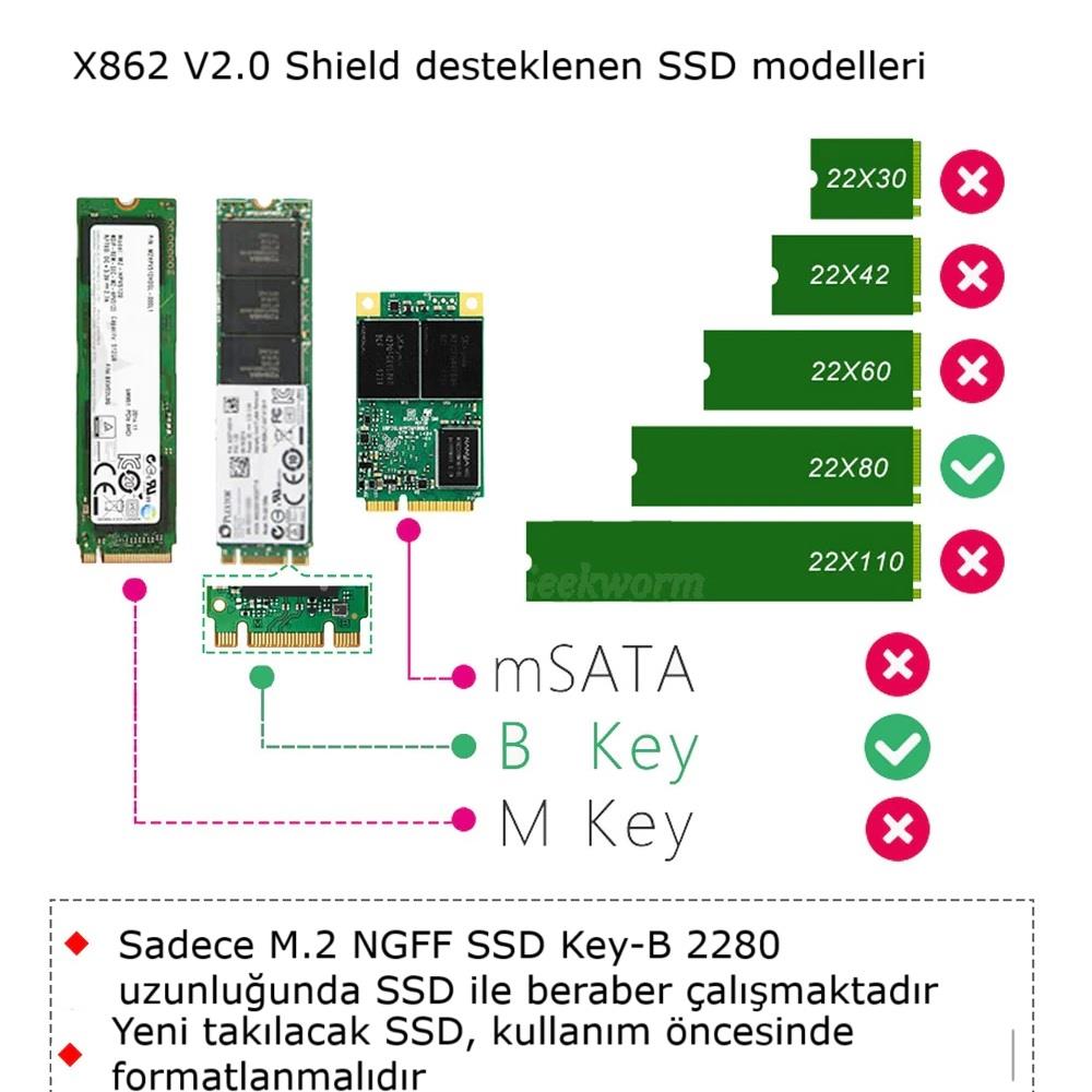 KompentX825 V2.0 Raspberry Pi 4 için M.2 NGFF SATA SSD Genişletme Kartı