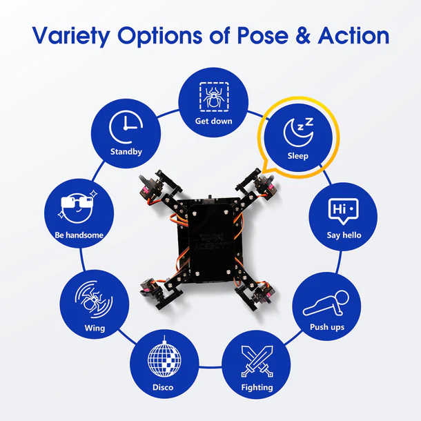 MeksemSTEM ESP8266 Dört Ayaklı Biyonik Örümcek Robot Kiti ACEBOTT QD020