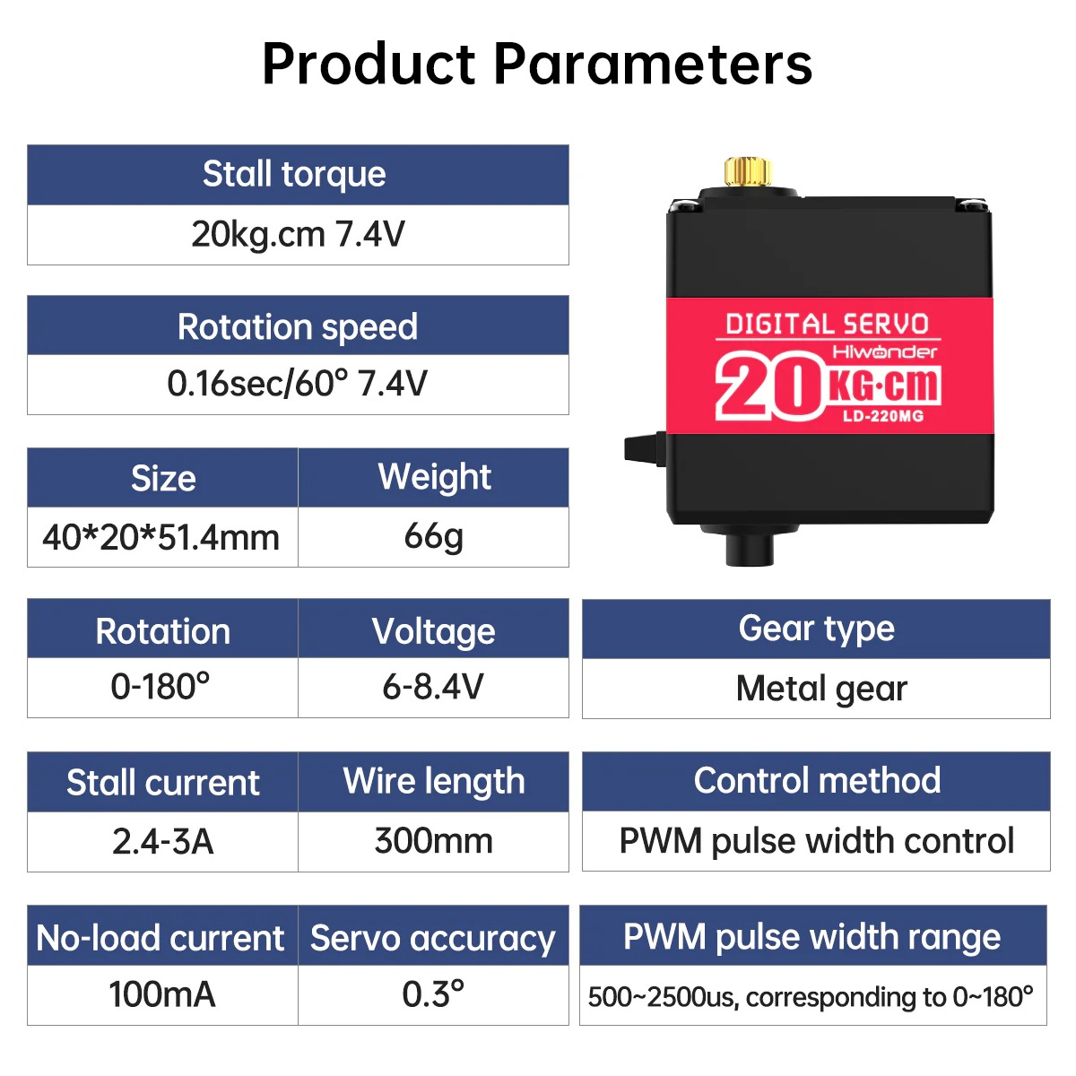PARASUTLD-220MG Çift Eksen 20Kg 180 Derece Dijital Metal Servo Motor