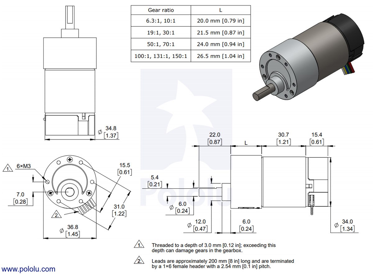 PARASUTPololu 4697 150:1 Metal Redüktörlü DC Motor 37Dx73L mm  24V 64 CPR Enkoderli