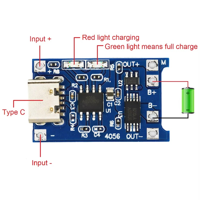 PARASUTTP4056 1A 18650 Lipo Batarya Şarj Modulu Type C USB Akım Korumalı