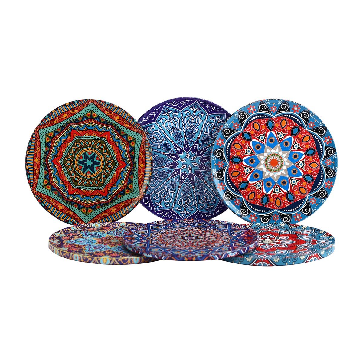 6 lı Çini Desenli (Ocean) Metal Bardak Altlığı ve Metal Stand