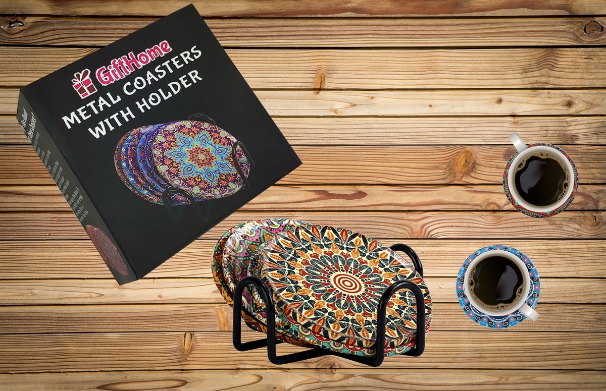 6 lı Çini Desenli (Ocean) Metal Bardak Altlığı ve Metal Stand