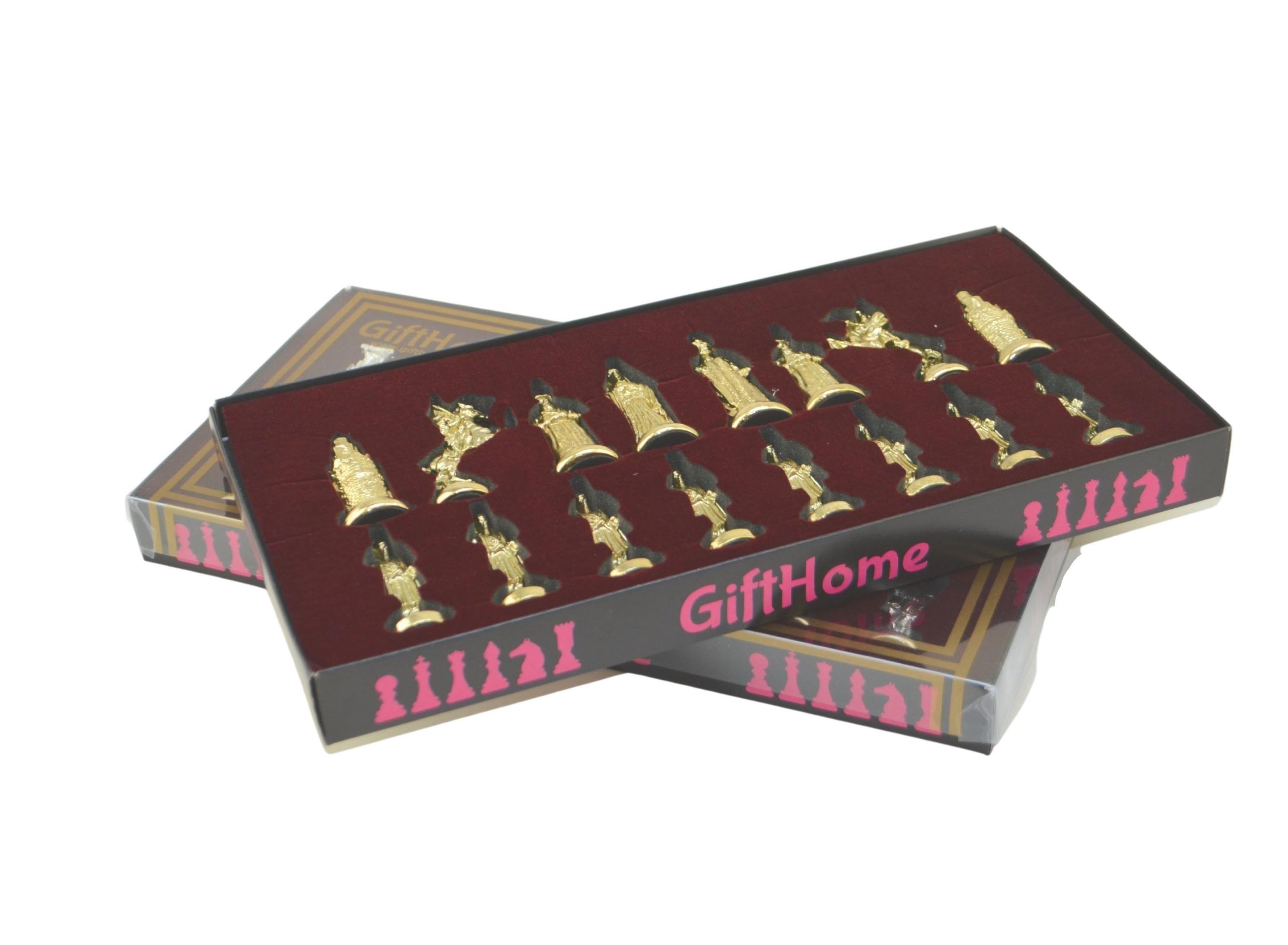 Büyük Boy Metal Osmanlı Bizans Satranç Takımı Parlak ve Sedef Desenli MDF Ahşap Satranç Tahtası (37x37 cm.)