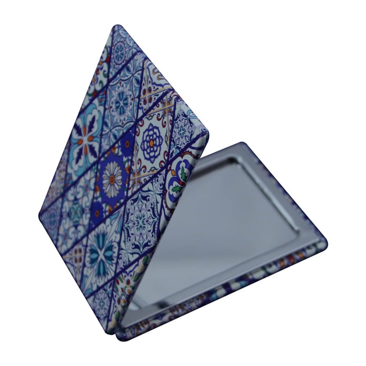 Dikdörtgen Cep ve Çanta Makyaj Aynası - Çini Desenli