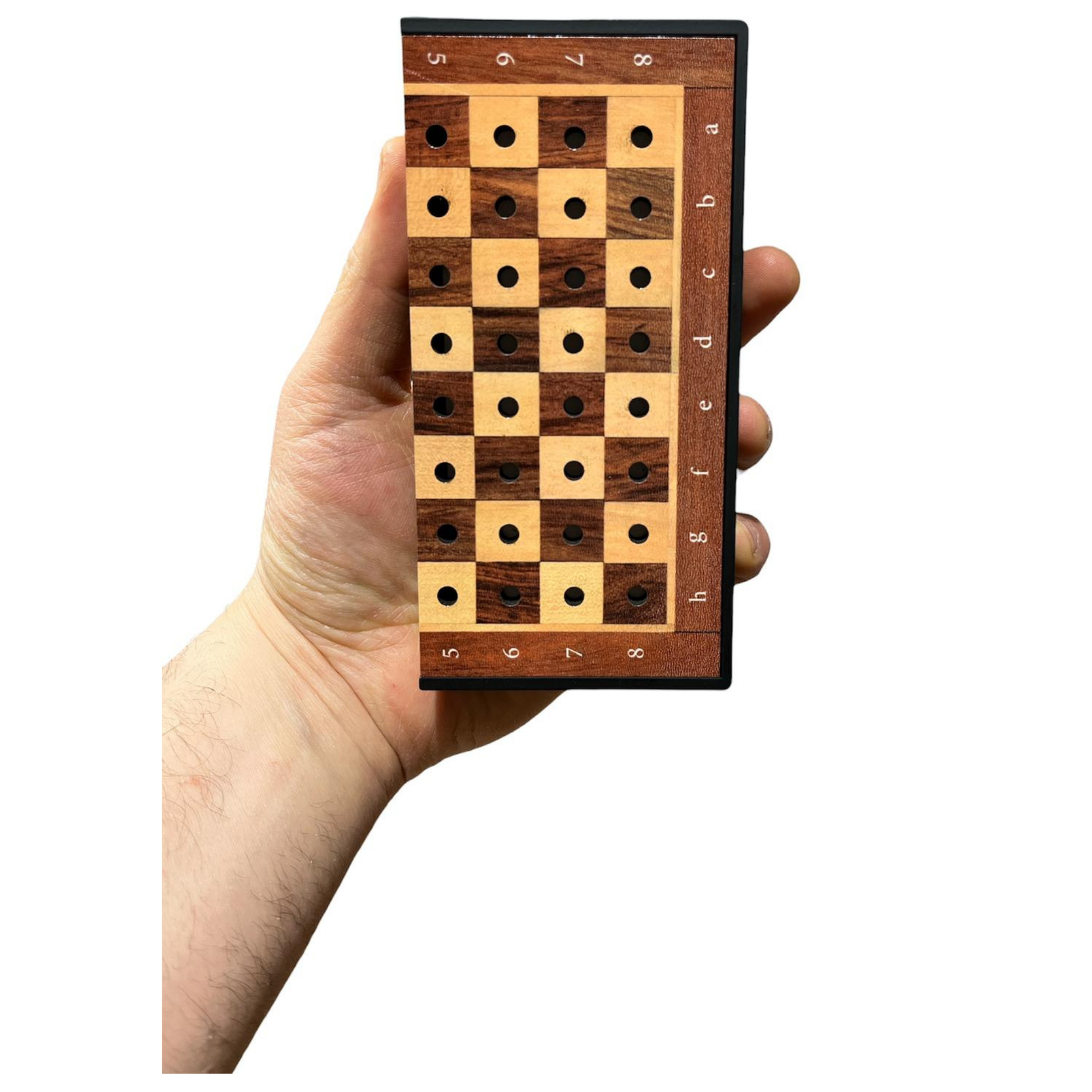 GiftHome Antik Klasik Ceviz Desenli Mini Seyahat Boy Satranç Takımı ( 16 x 16 cm )