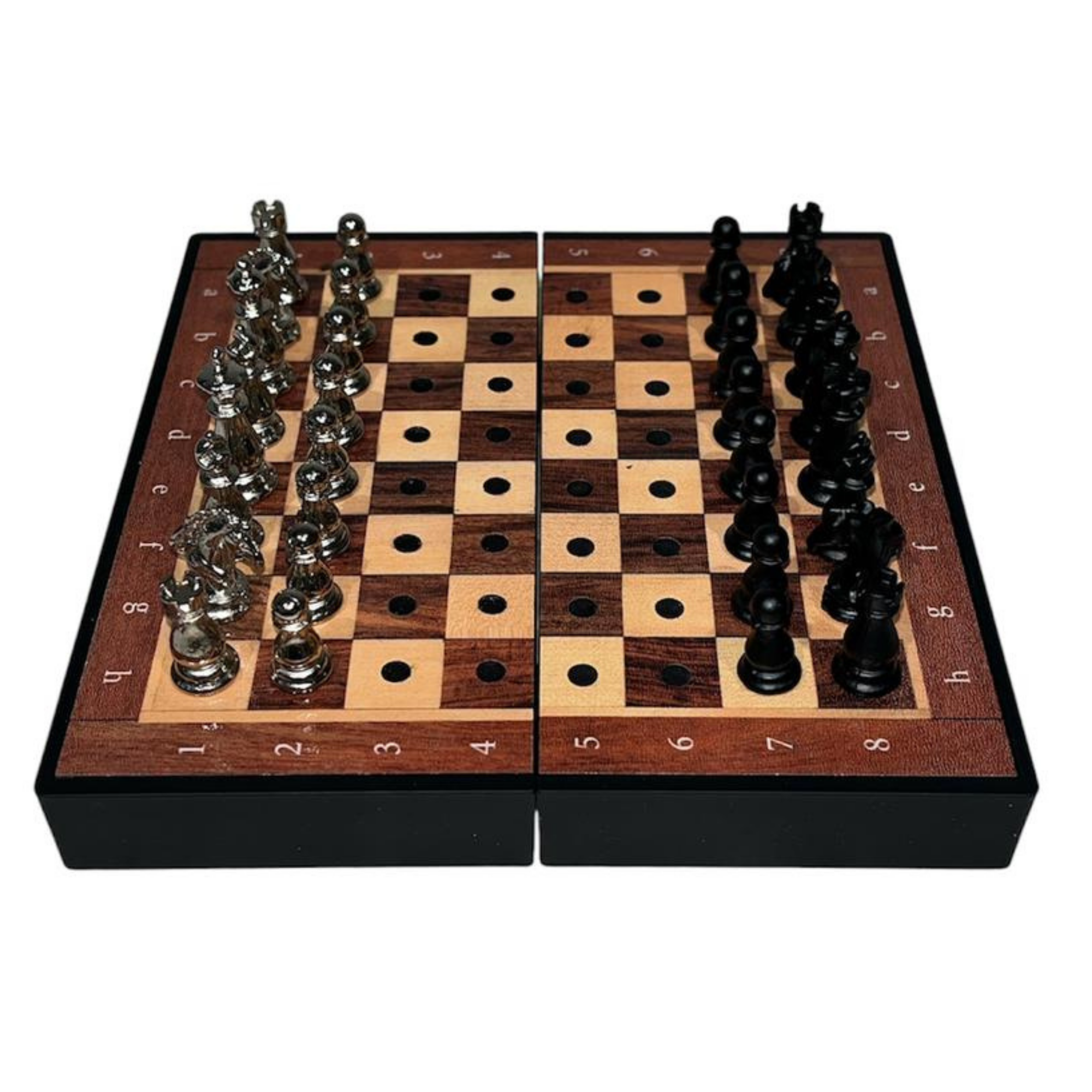 GiftHome Antik Klasik Ceviz Desenli Mini Seyahat Boy Satranç Takımı ( 16 x 16 cm )