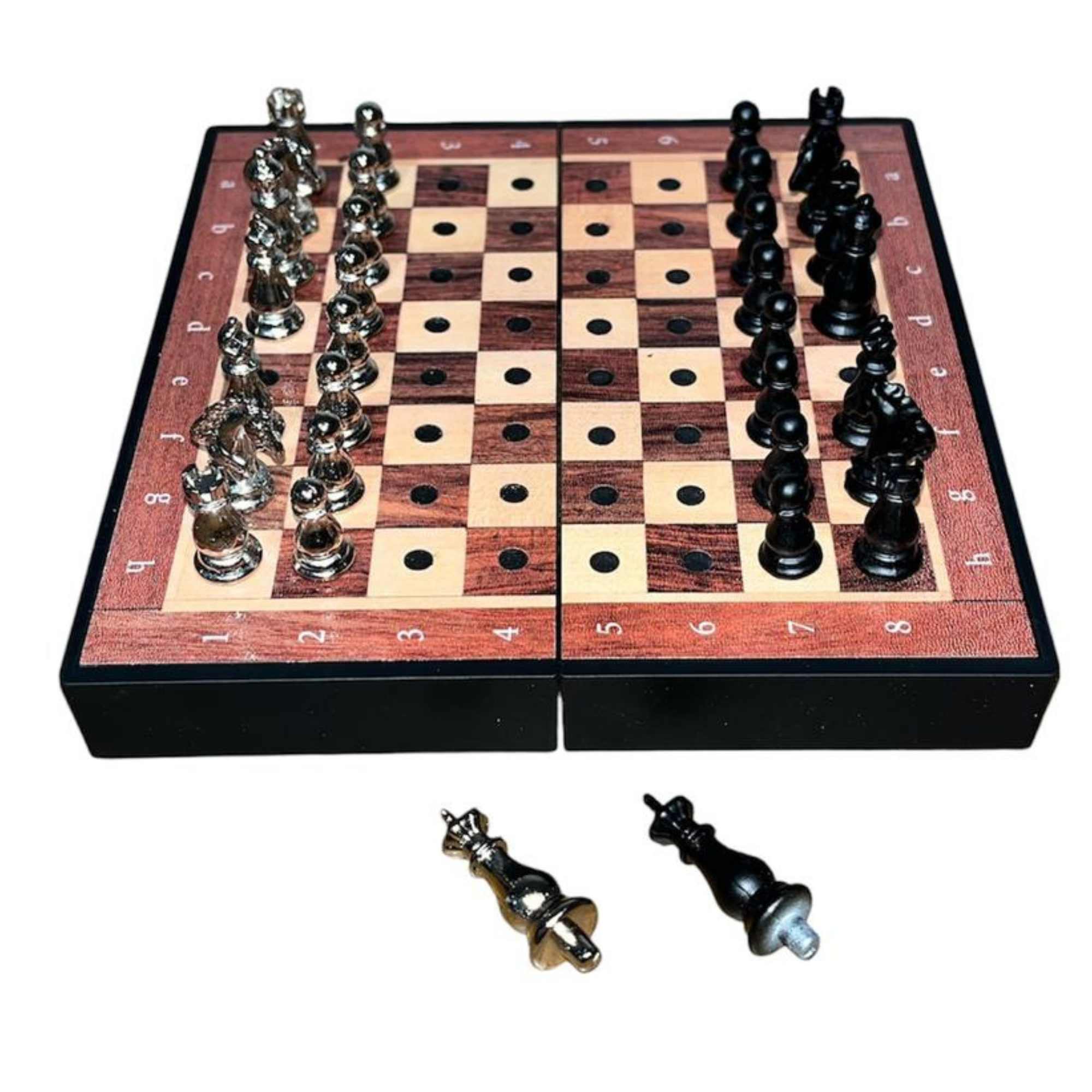 GiftHome Antik Klasik Ceviz Desenli Mini Seyahat Boy Satranç Takımı ( 16 x 16 cm )