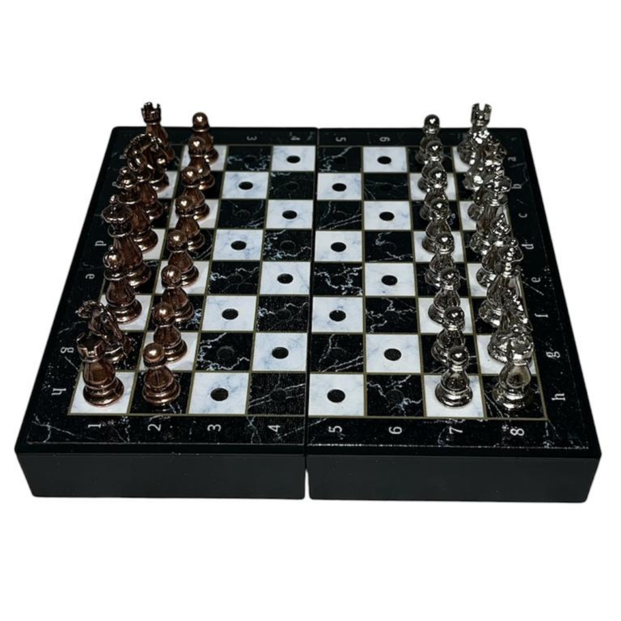 GiftHome Antik Klasik Mermer Desenli Mini Seyahat Boy Satranç Takımı ( 16 x 16 cm )