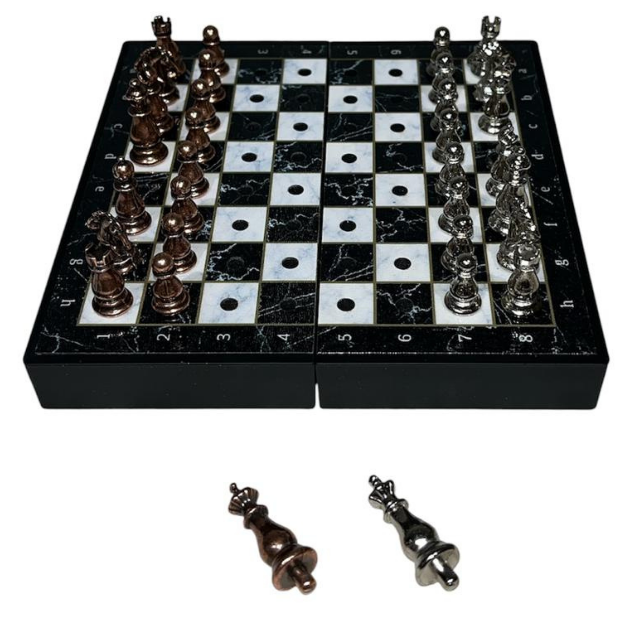 GiftHome Antik Klasik Mermer Desenli Mini Seyahat Boy Satranç Takımı ( 16 x 16 cm )
