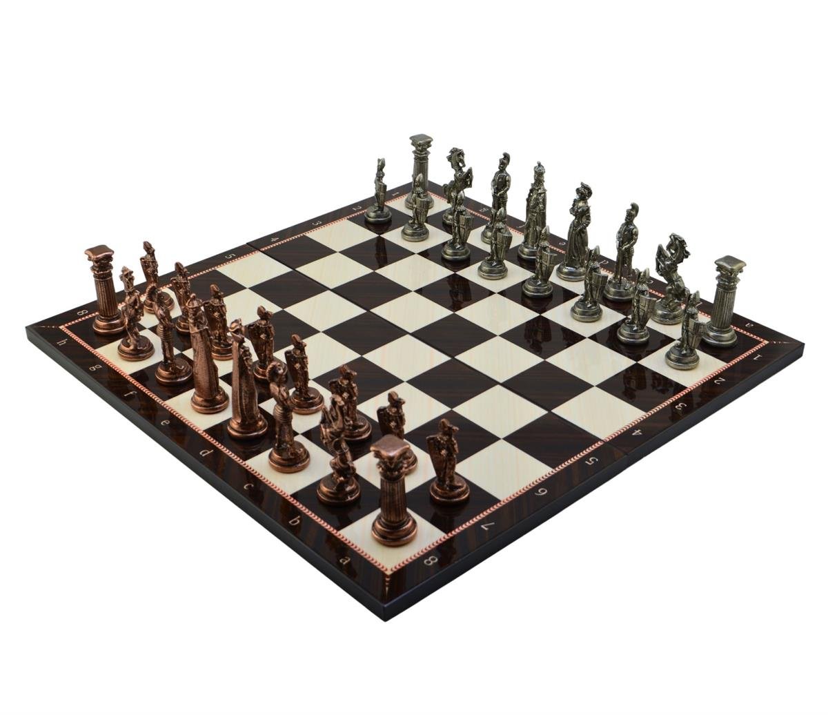 GiftHome Battal Boy Metal İNGİLİZ Satranç Takımı Antik ve Katlanır Ceviz Desenli MDF Satranç Tahtası (43X43 cm.)