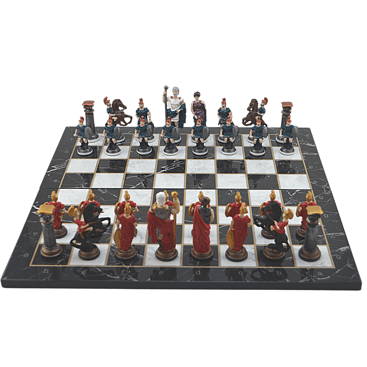 GiftHome Battal Boy Metal ROMA Pastel Satranç Takımı ve Katlanır Mermer Desenli MDF Tahtası (43X43 cm.)