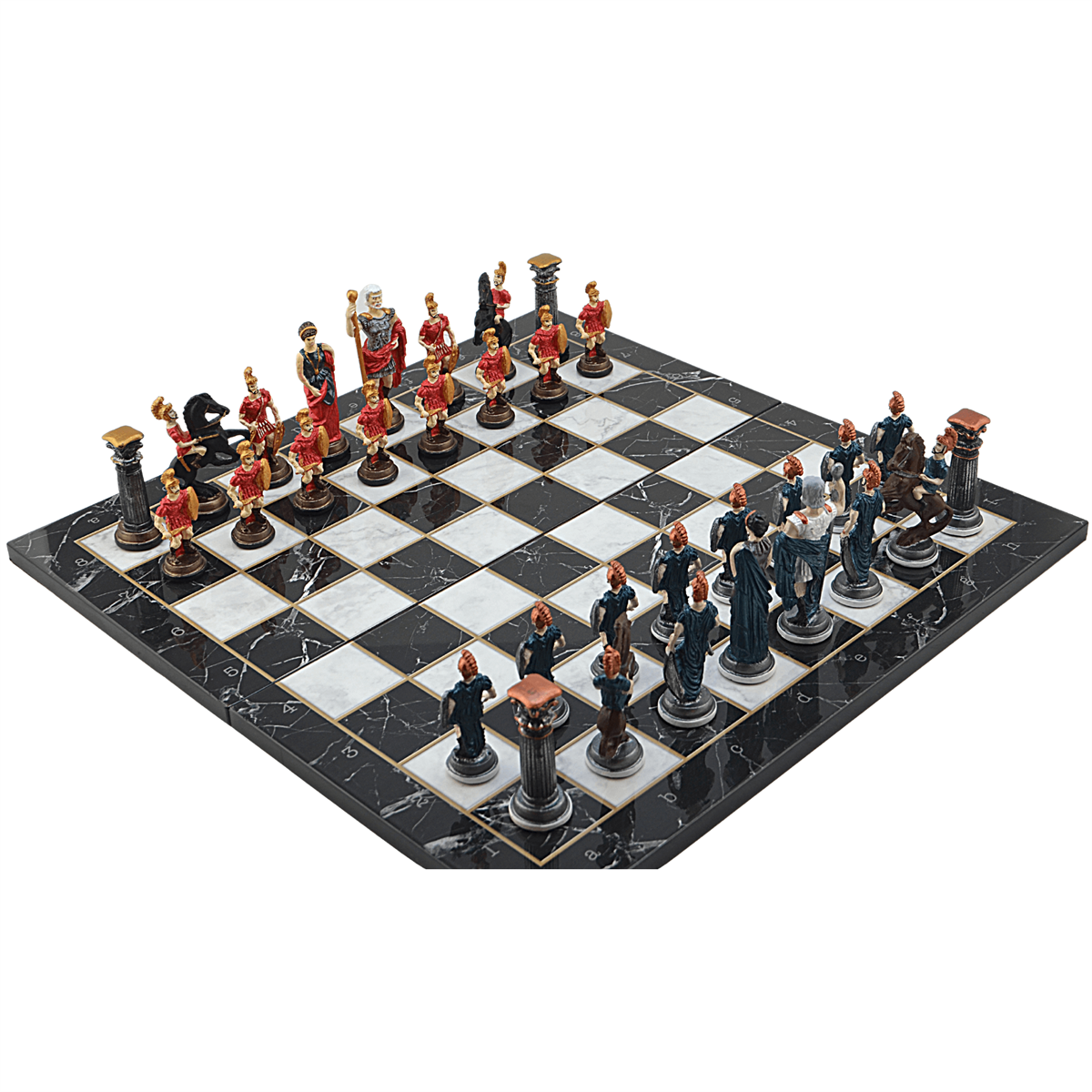 GiftHome Battal Boy Metal ROMA Pastel Satranç Takımı ve Katlanır Mermer Desenli MDF Tahtası (43X43 cm.)