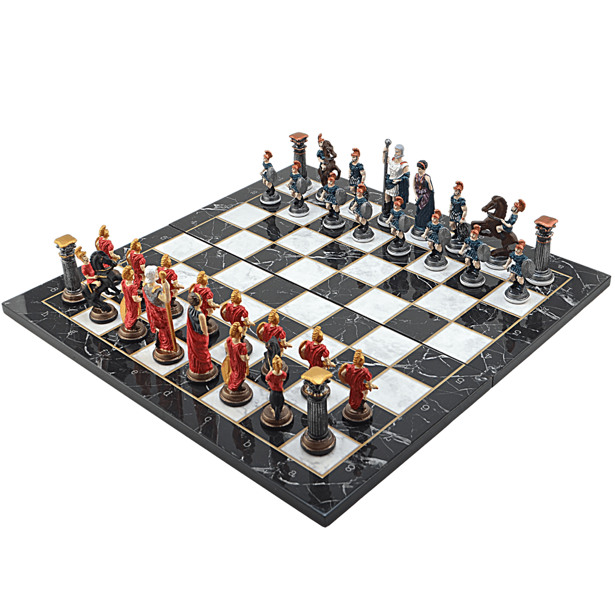 GiftHome Battal Boy Metal ROMA Pastel Satranç Takımı ve Katlanır Mermer Desenli MDF Tahtası (43X43 cm.)