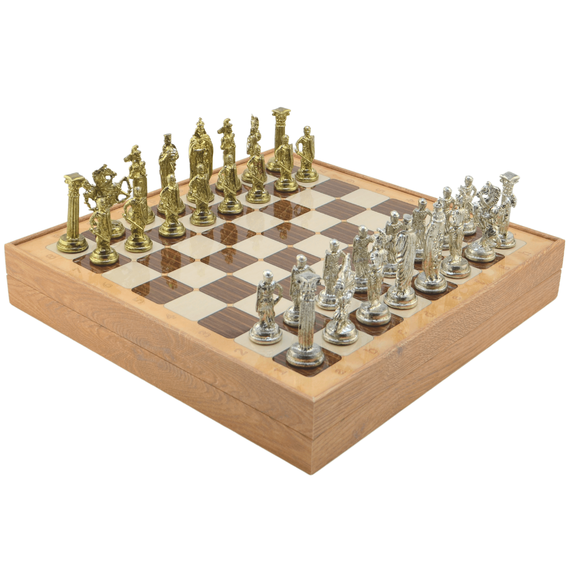 GiftHome Büyük Boy Metal İNGİLİZ Satranç Tk. Parlak ve Rustik Desenli Sandıklı MDF Tahtası(36X36X6 cm.) 