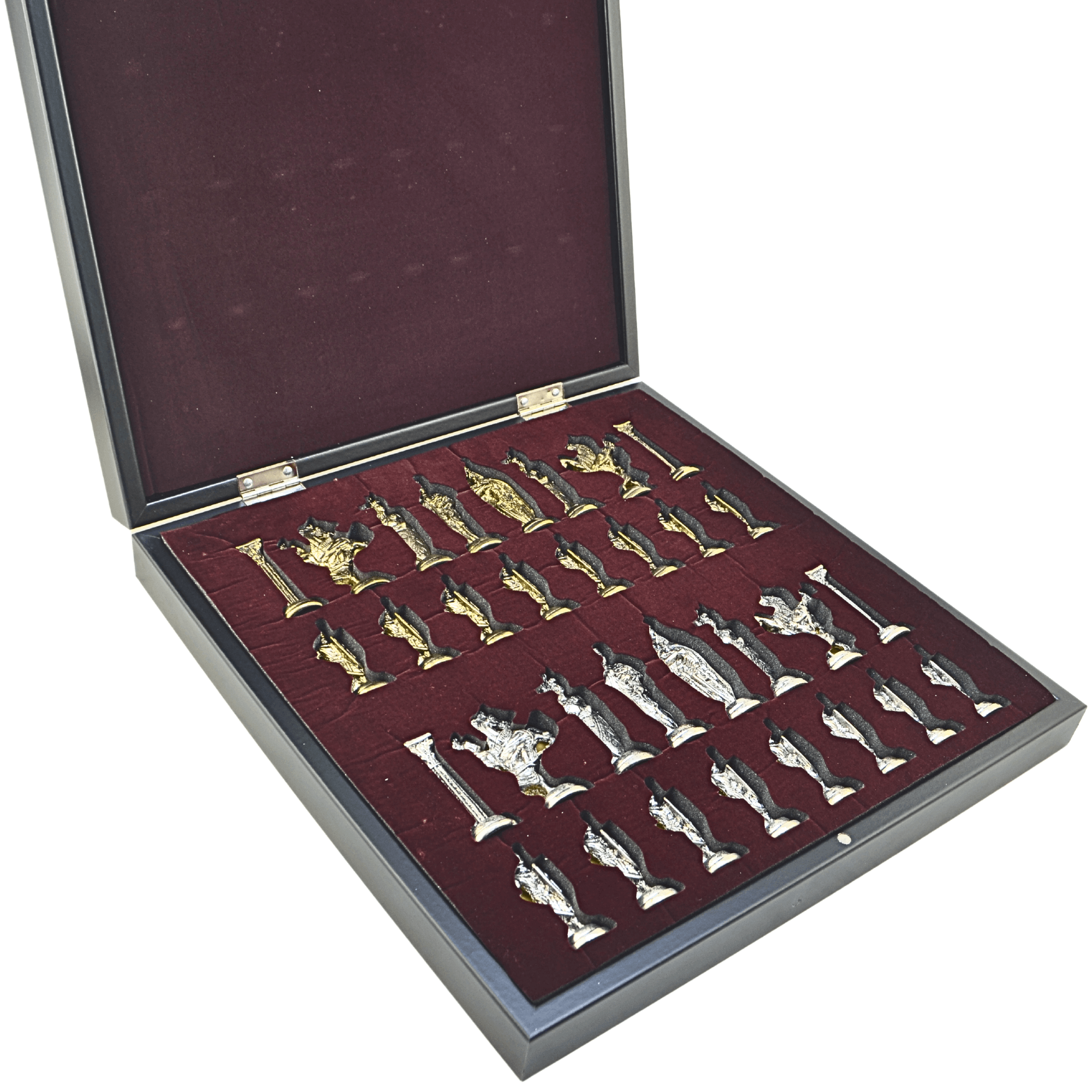 GiftHome Büyük Boy Metal İNGİLİZ Satranç Tk. Parlak ve Mermer Desenli Sandıklı MDF Tahtası(36X36X6 cm.) 