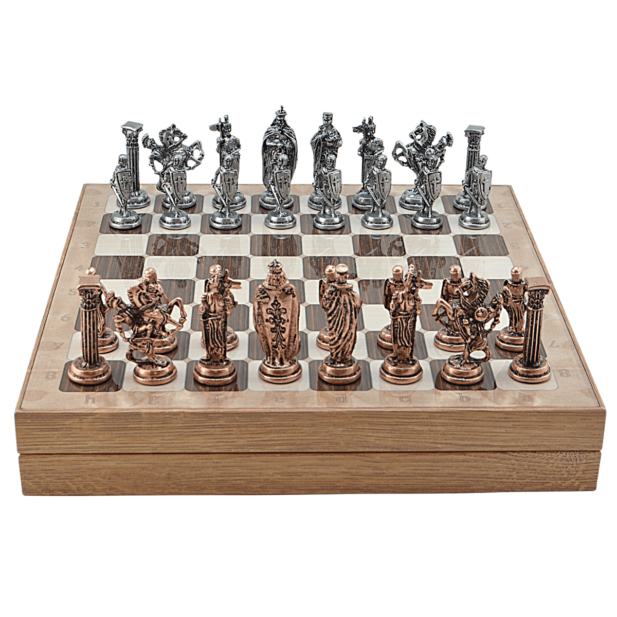 GiftHome Büyük Boy Metal İNGİLİZ Satranç Tk. Antik ve Rustik Desenli Sandıklı MDF Tahtası(36X36X6 cm.) 