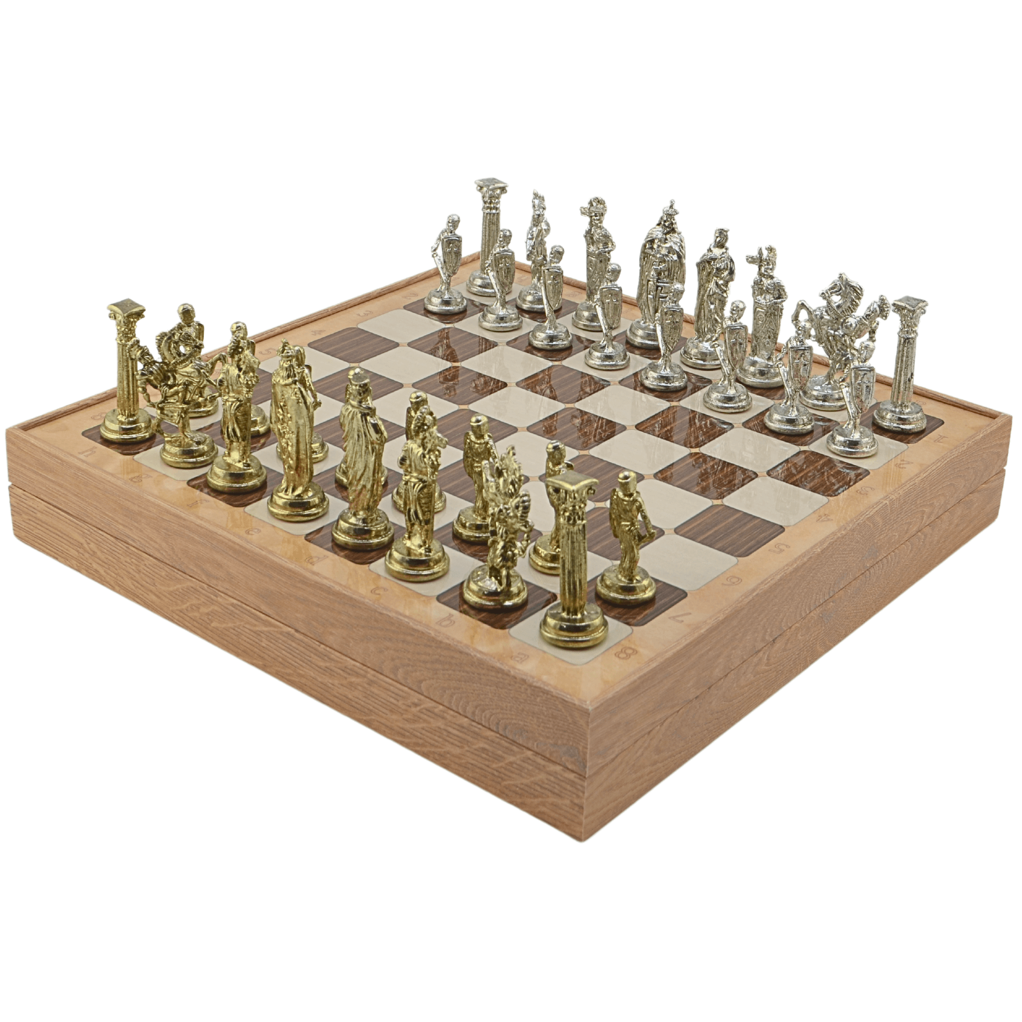 GiftHome Büyük Boy Metal İNGİLİZ Satranç Tk. Parlak ve Rustik Desenli Sandıklı MDF Tahtası(36X36X6 cm.) 