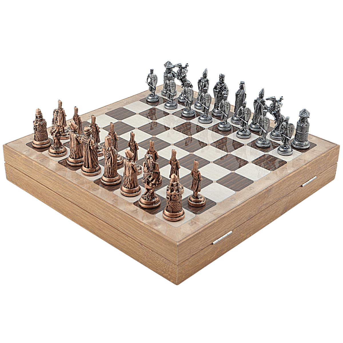 GiftHome Büyük Boy Metal OSMANLI-BİZANS Satranç Tk. Antik ve Rustik Desenli Sandıklı MDF Tahtası(36X36 cm.) 