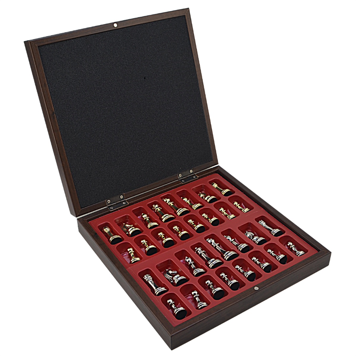 GiftHome Büyük Boy Metal OSMANLI-BİZANS Satranç Tk. Antik ve Ceviz Desenli Sandıklı MDF Tahtası(36X36 cm.) 