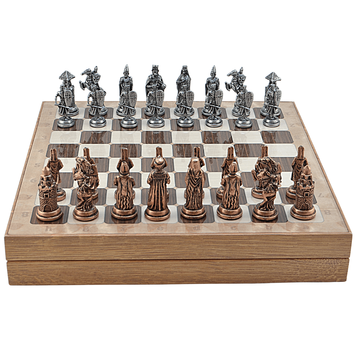 GiftHome Büyük Boy Metal OSMANLI-BİZANS Satranç Tk. Antik ve Rustik Desenli Sandıklı MDF Tahtası(36X36 cm.) 