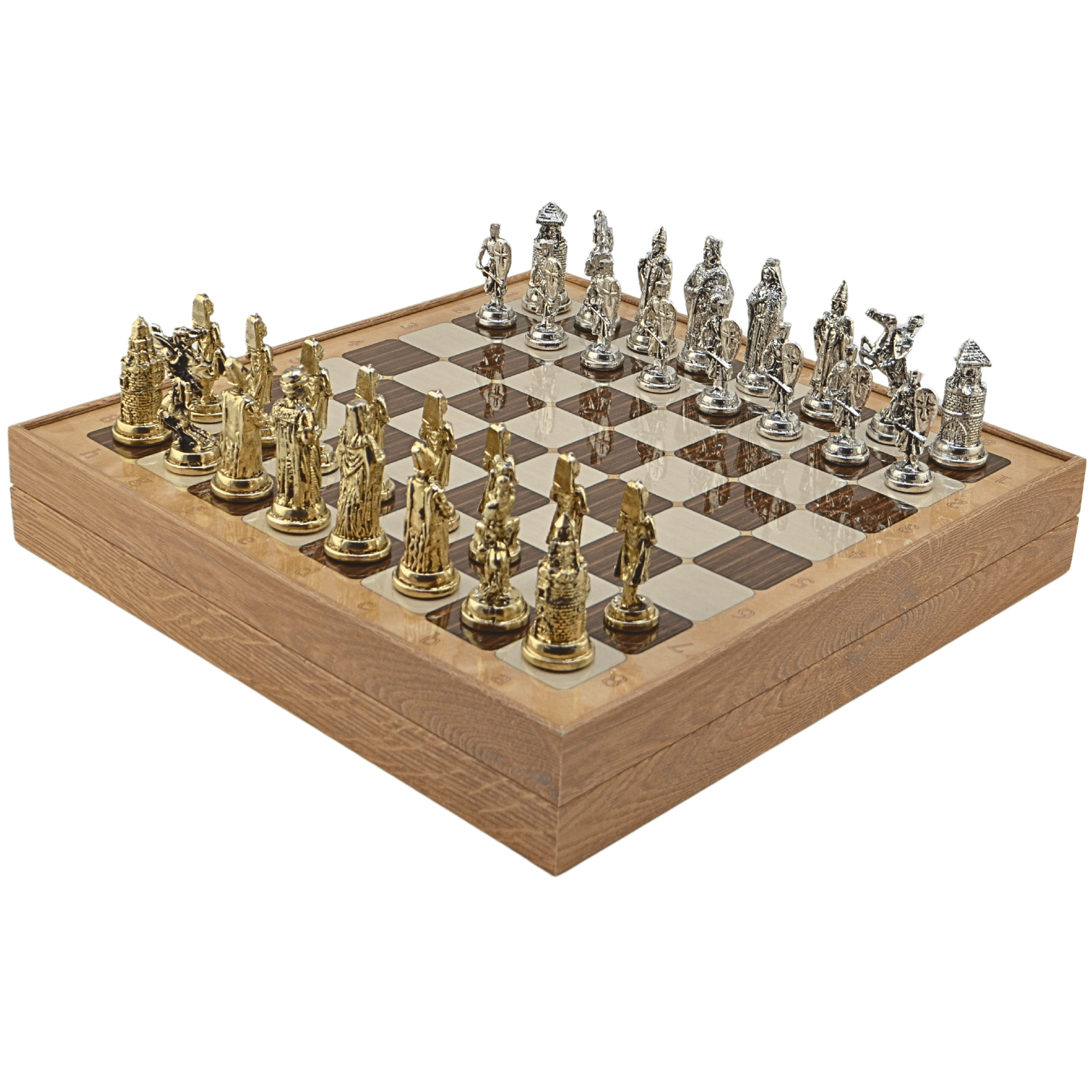 GiftHome Büyük Boy Metal OSMANLI-BİZANS Satranç Tk. Parlak ve Rustik Desenli Sandıklı MDF Tahtası(36X36 cm.) 