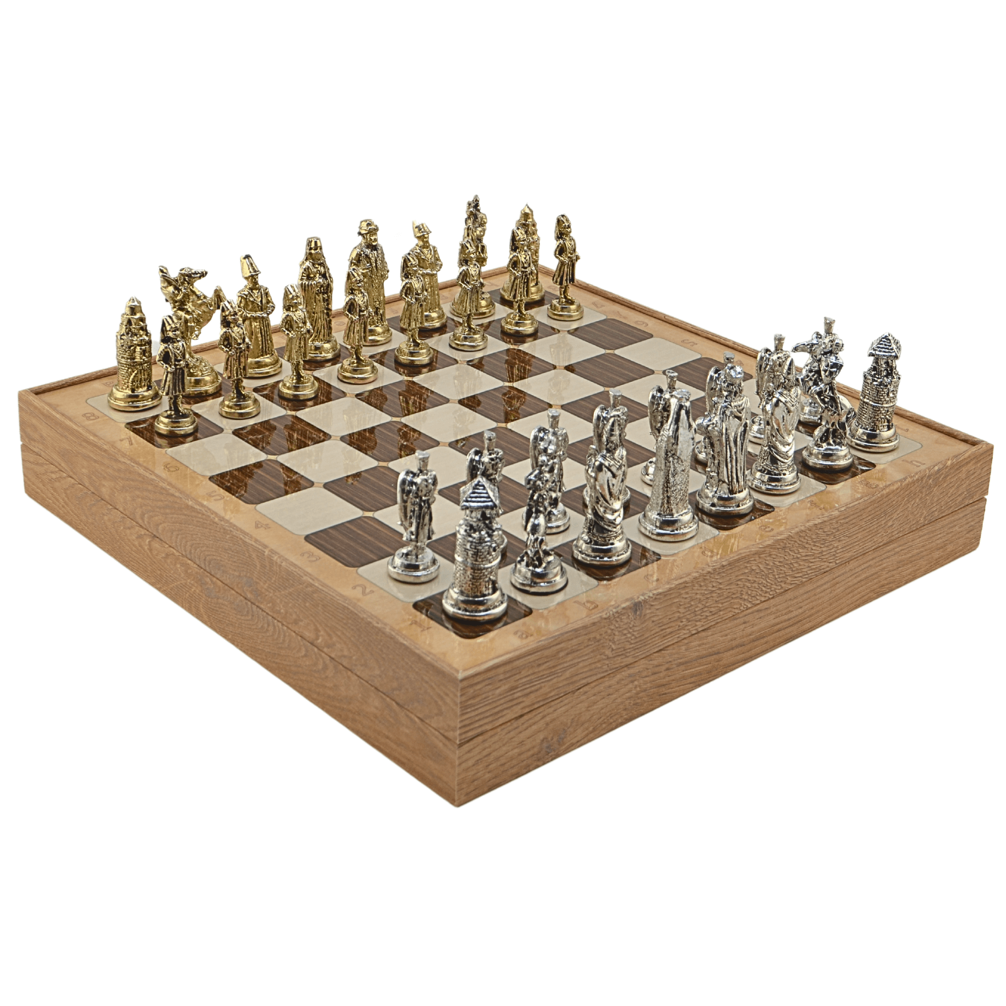 GiftHome Büyük Boy Metal OSMANLI-BİZANS Satranç Tk. Parlak ve Rustik Desenli Sandıklı MDF Tahtası(36X36 cm.) 