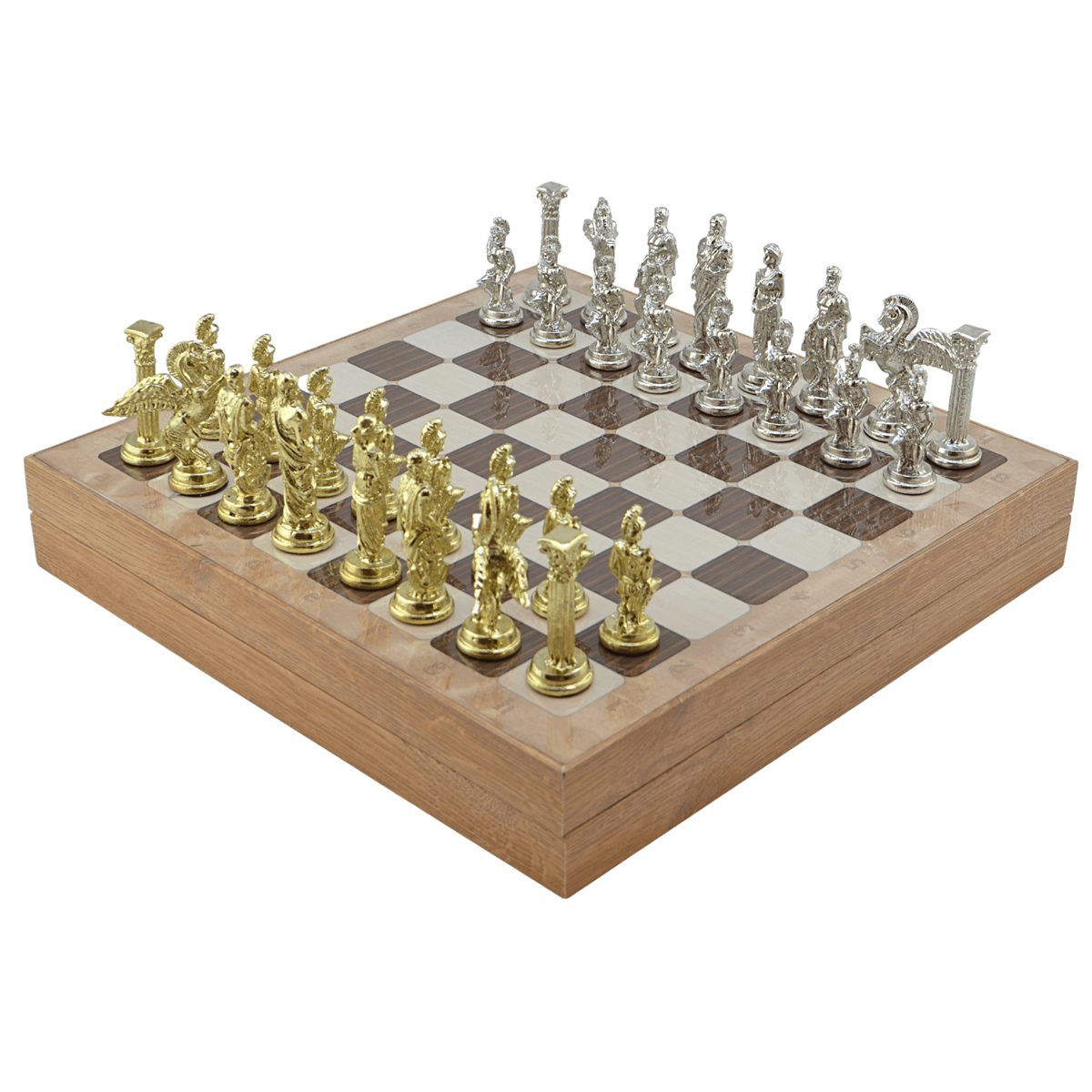 GiftHome Büyük Boy Metal PEGASUS Satranç Tk. Parlak ve Rustik Desenli Sandıklı MDF Tahtası(36X36X6 cm.) 