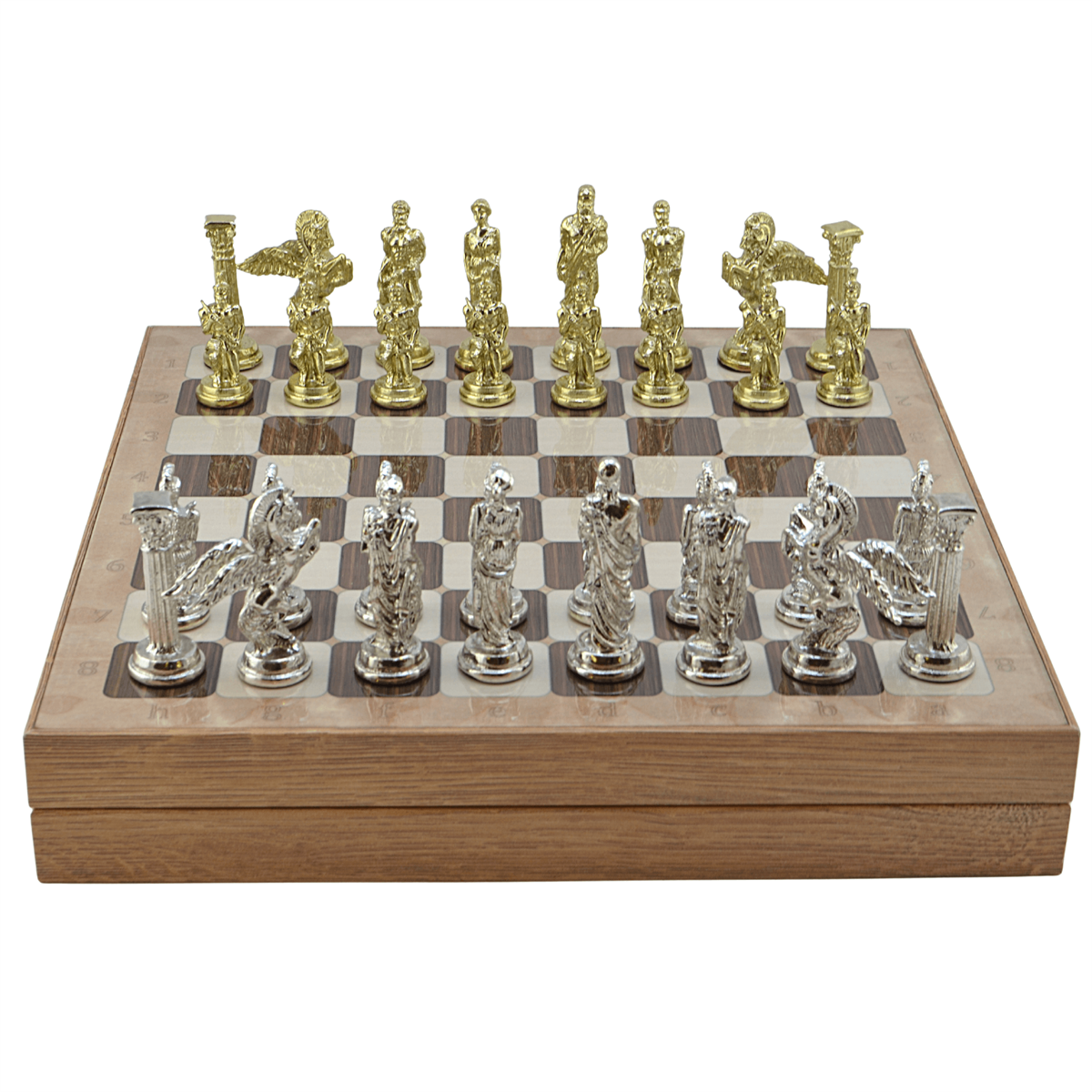 GiftHome Büyük Boy Metal PEGASUS Satranç Tk. Parlak ve Rustik Desenli Sandıklı MDF Tahtası(36X36X6 cm.) 