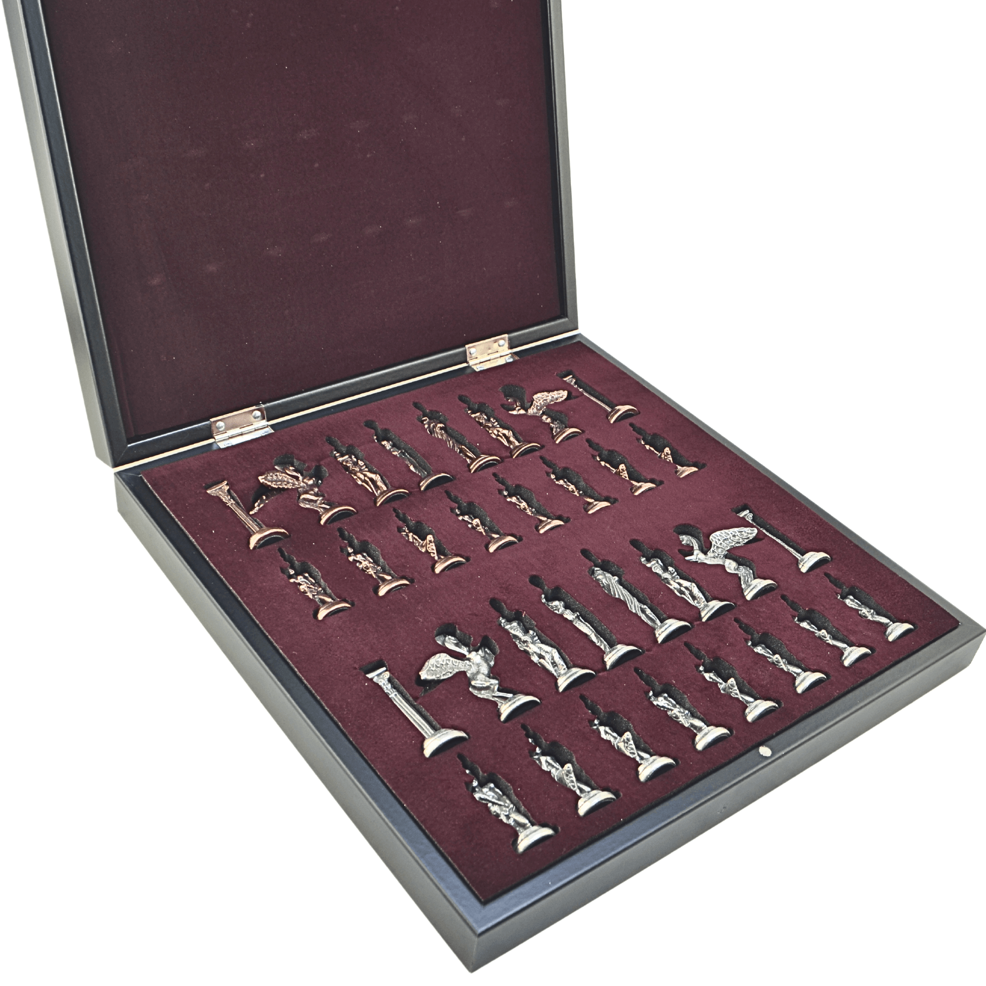 GiftHome Büyük Boy Metal PEGASUS Satranç Tk. Antik ve Ceviz Desenli Sandıklı MDF Tahtası(36X36X6 cm.) 