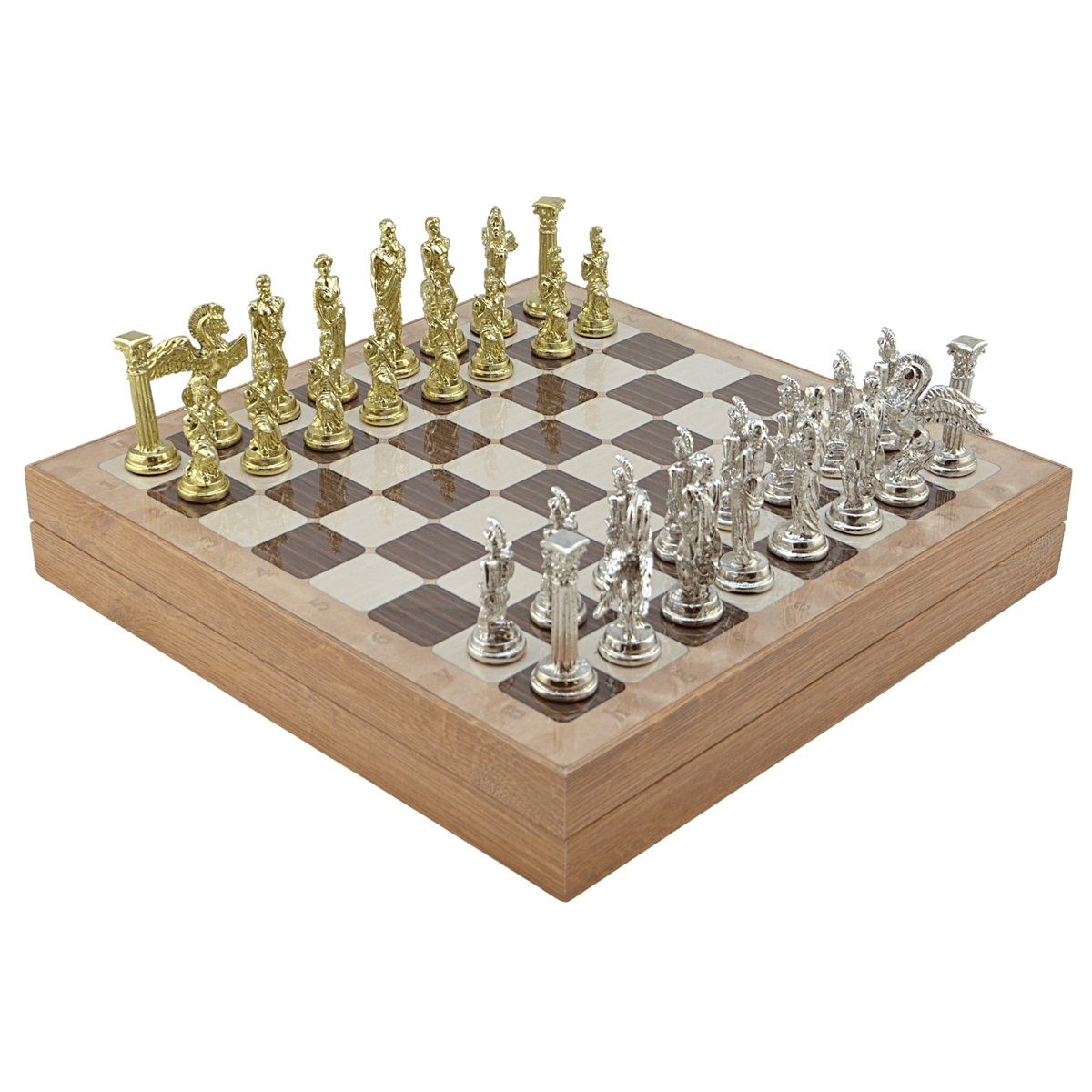 GiftHome Büyük Boy Metal PEGASUS Satranç Tk. Parlak ve Rustik Desenli Sandıklı MDF Tahtası(36X36X6 cm.) 