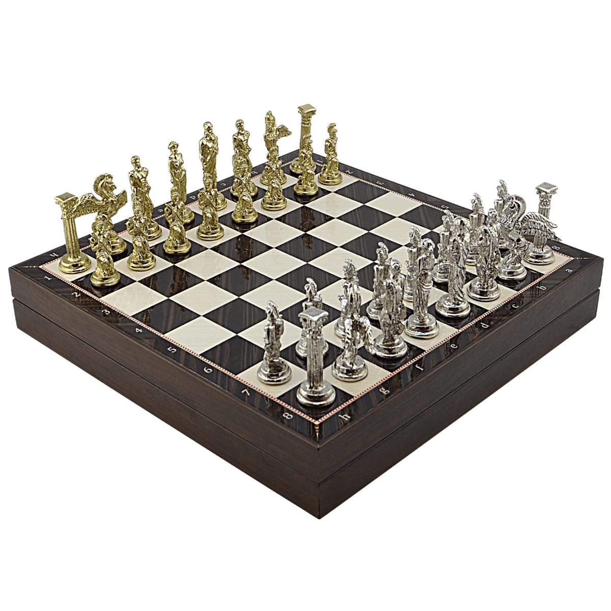 GiftHome Büyük Boy Metal PEGASUS Satranç Tk. Parlak ve Ceviz Desenli Sandıklı MDF Tahtası(36X36X6 cm.) 