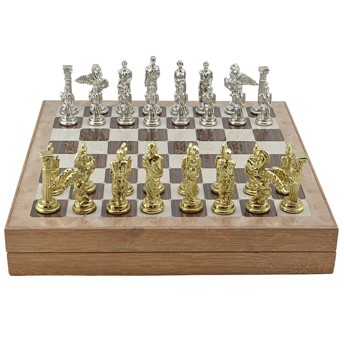 GiftHome Büyük Boy Metal PEGASUS Satranç Tk. Parlak ve Rustik Desenli Sandıklı MDF Tahtası(36X36X6 cm.) 