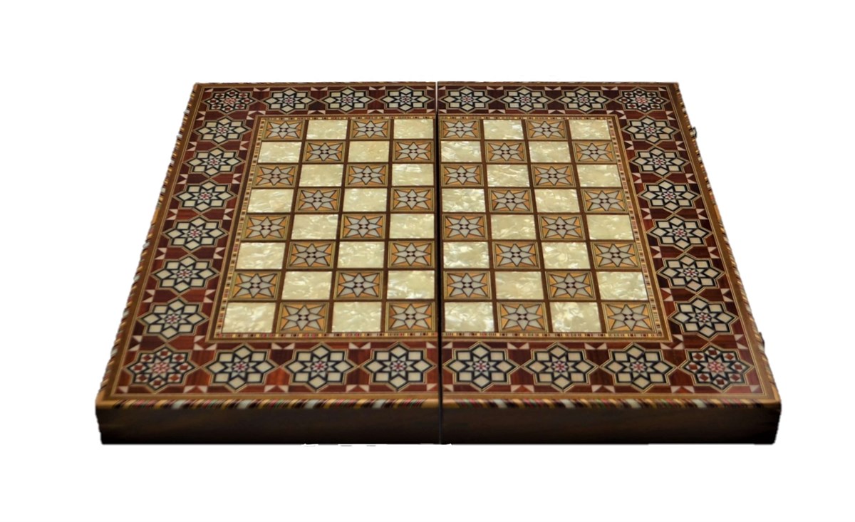 Gifthome, El Yapımı, Masif Ahşap,Sedefli,Ceviz,Özel Yapım, Büyük Tavla (43x21,5 cm)