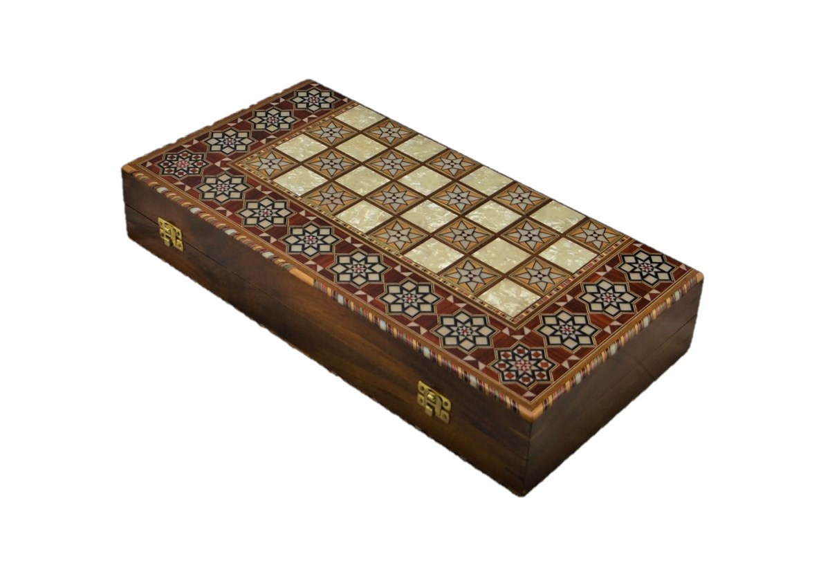 Gifthome, El Yapımı, Masif Ahşap,Sedefli,Ceviz,Özel Yapım, Büyük Tavla (43x21,5 cm)