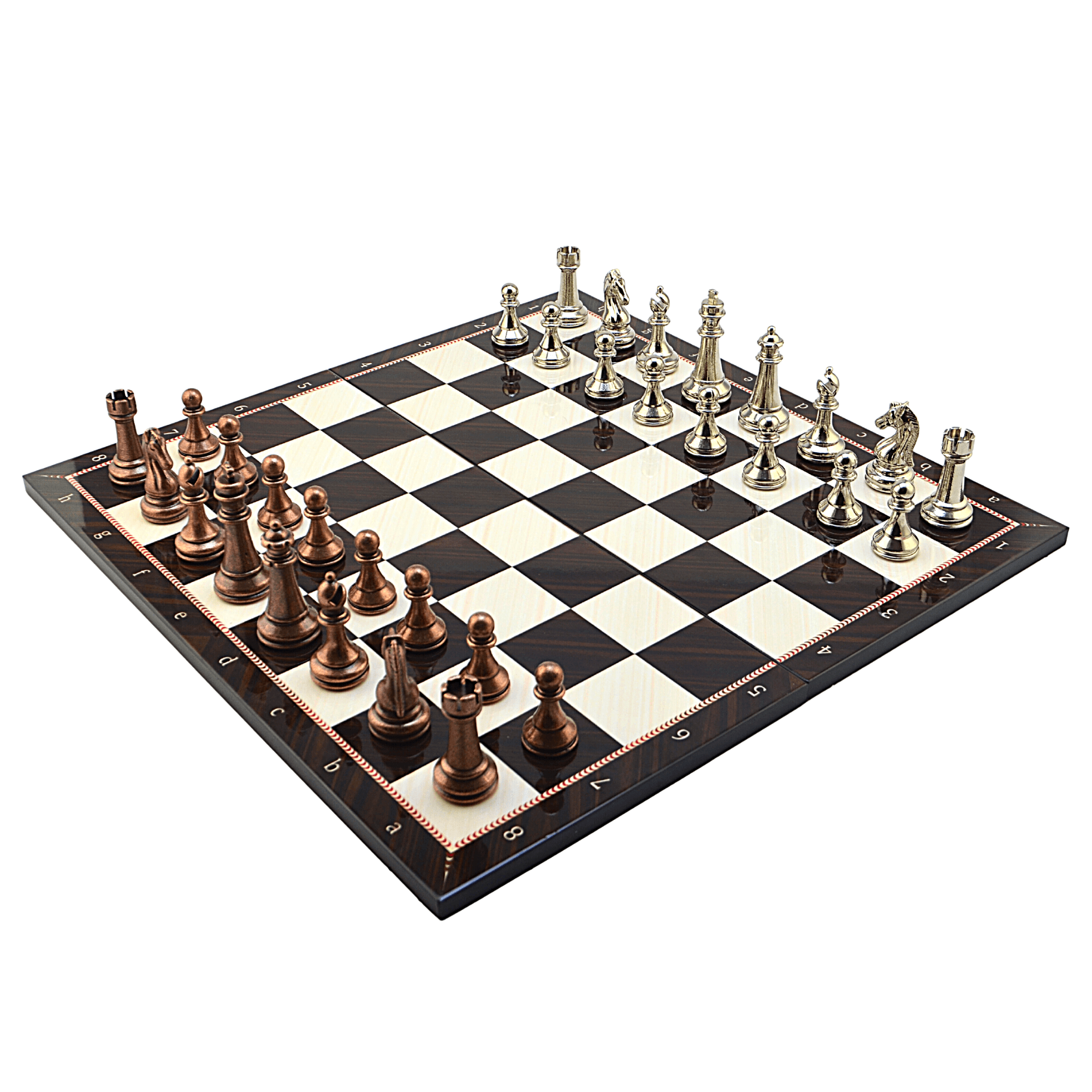 GiftHome Metal KLASİK Satranç Takımı Antik ve Katlanır Ceviz Desenli MDF Satranç Tahtası (43X43 cm.)