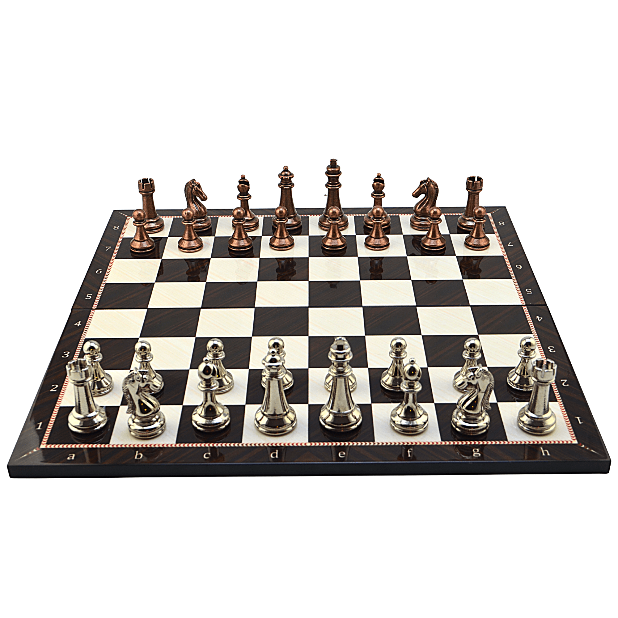 GiftHome Metal KLASİK Satranç Takımı Antik ve Katlanır Ceviz Desenli MDF Satranç Tahtası (43X43 cm.)