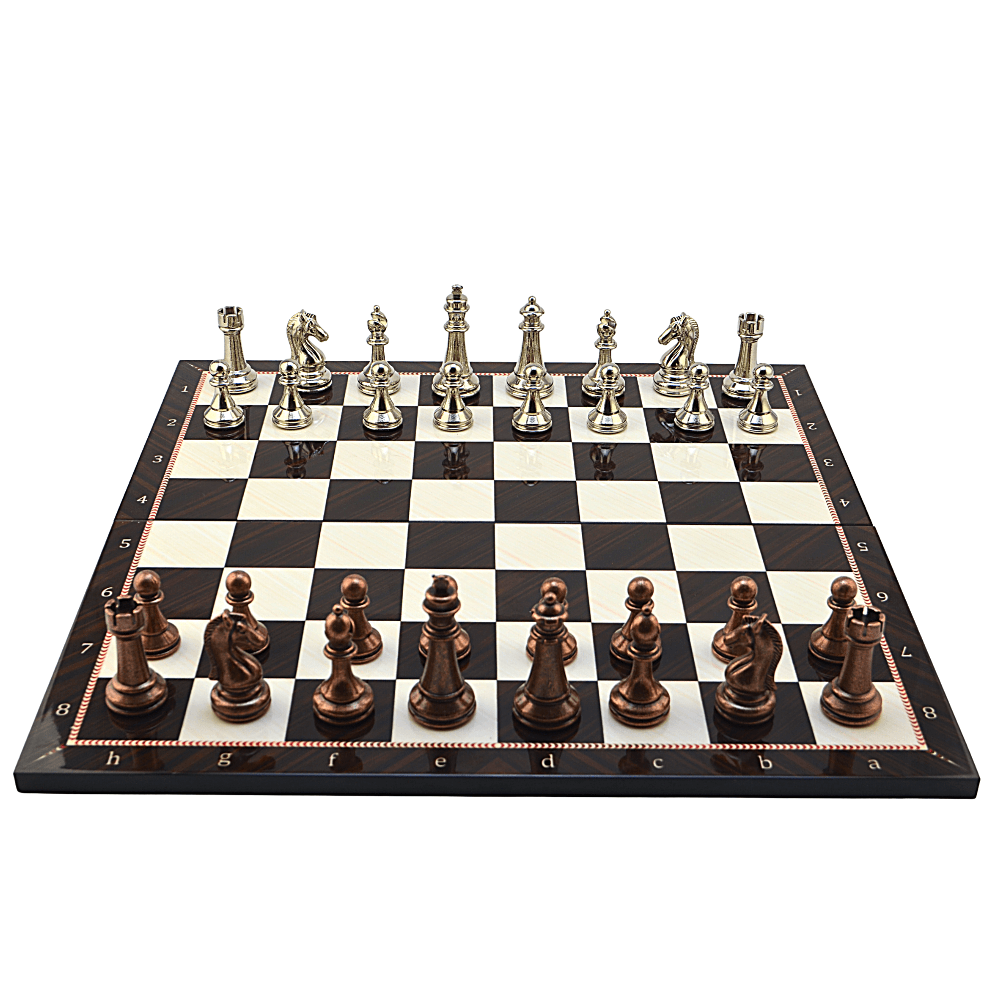 GiftHome Metal KLASİK Satranç Takımı Antik ve Katlanır Ceviz Desenli MDF Satranç Tahtası (43X43 cm.)