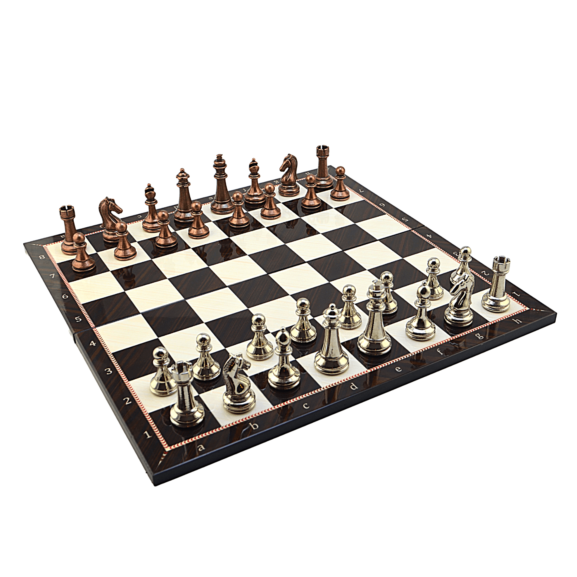 GiftHome Metal KLASİK Satranç Takımı Antik ve Katlanır Ceviz Desenli MDF Satranç Tahtası (43X43 cm.)